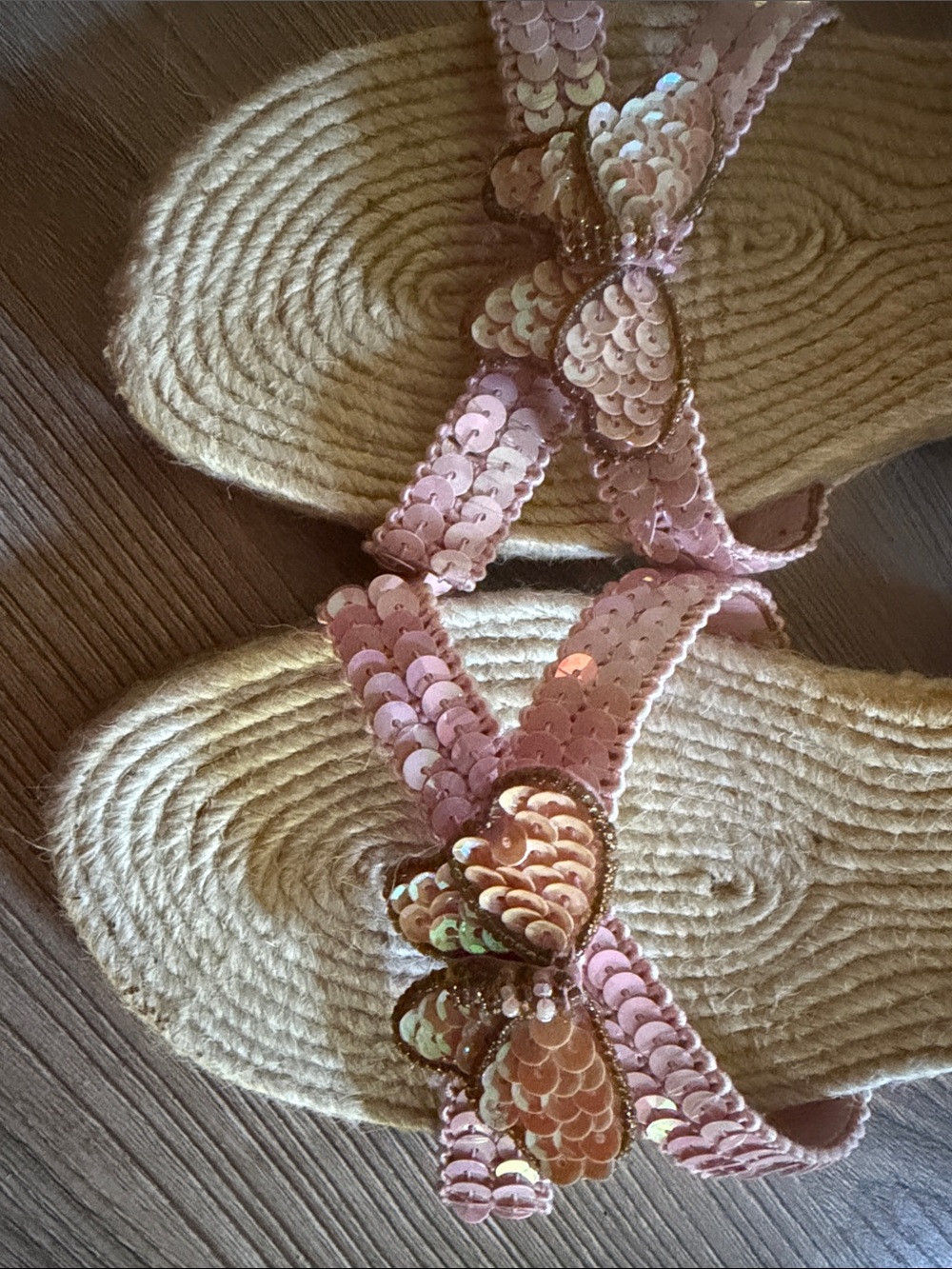 Rafe Pink Sequin Butterfly Espadrille Sandals with Ankle Straps